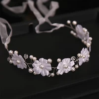 new fashion crystal hair band headbands for women girls handmade wedding hair accessories white pearl flower tiaras crowns