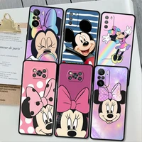 mickey pink minnie mouse case for xiaomi mi poco x3 nfc x4 pro m3 m4 f3 11t f1 11 lite redmi note 10 9c black phone funda cover