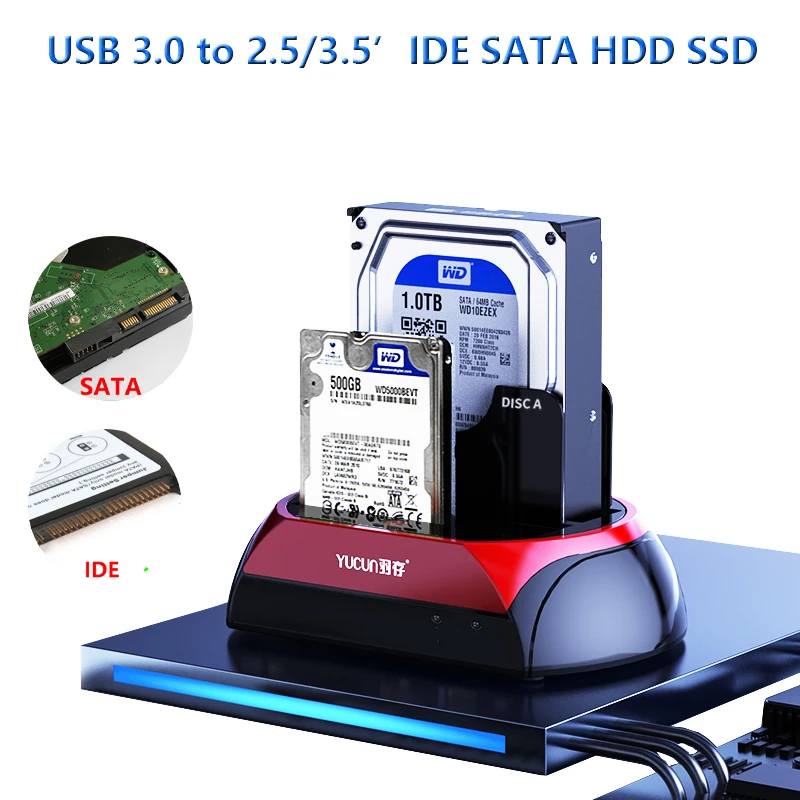 External Hard Drive Docking Station USB 3.0 to IDE SATA Box for 2.5 3.5 HDD SSD Enclosure with Power on PC Laptop Smartphone