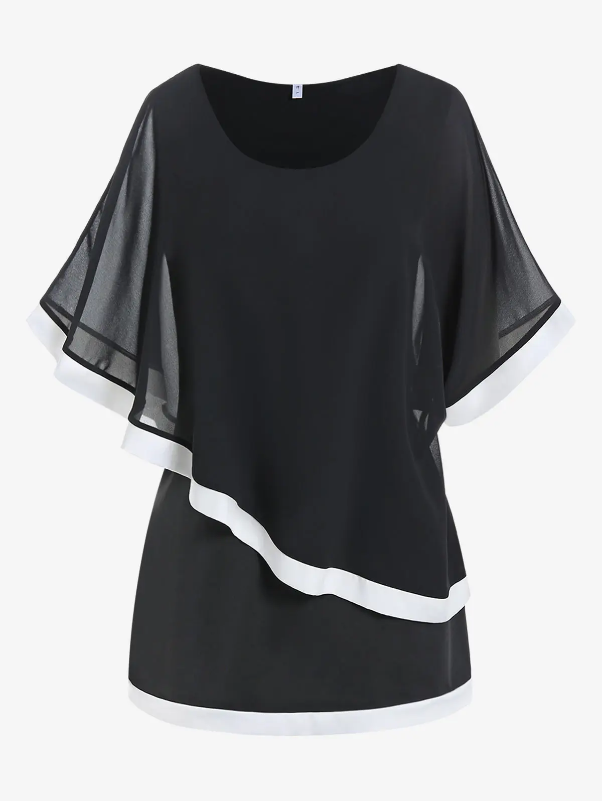 

ROSEGAL Plus Size Mesh Overlay Contrast Trim Tees Women Half Batwing Sleeve Tops Fashion New Arrived T-Shirts
