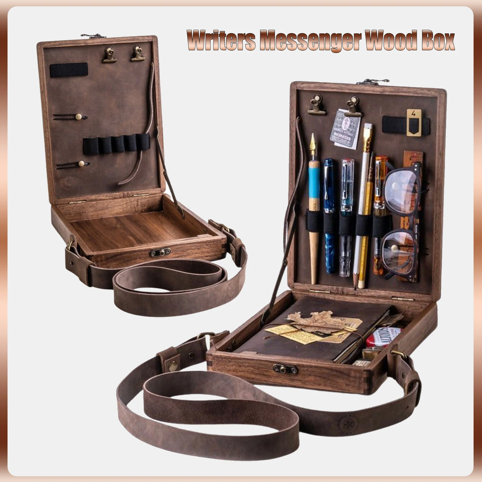 

Wood Box Art Creation Wooden Satchel Writing Pad Retro Shoulder Bag Handbag A5 Wooden Outdoor Briefcase Gift
