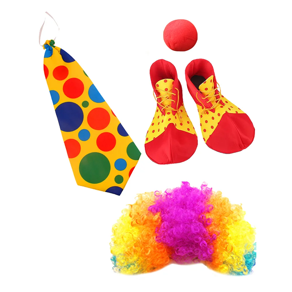 

Clown Costume Accessories Dress Kidsredwig Nose Shoes Set Circusrainbow Props Colorful Party Adlut Scary Cosplay Boots Large Tie