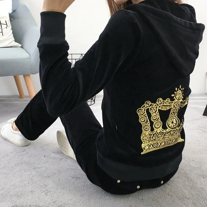 

Женский бархатный костюм с короной, сочный спортивный костюм, кутюр, комплект из двух предметов