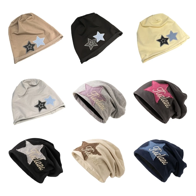 

Unisex Skullies Hat with Star-patch Photo Props Harajuku Winter Hat Hip-Hop Costume Props Skull Cap Multicolored