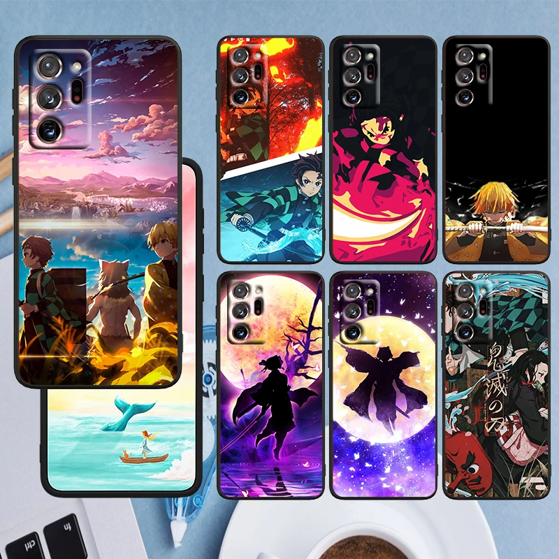 

Anime Art Demon Slayer Phone Case Black For Samsung A73 A70 A20 A10 A8 A03 j7 j6 Note 20 10 9 Ultra Lite Plus F23 M52 M21