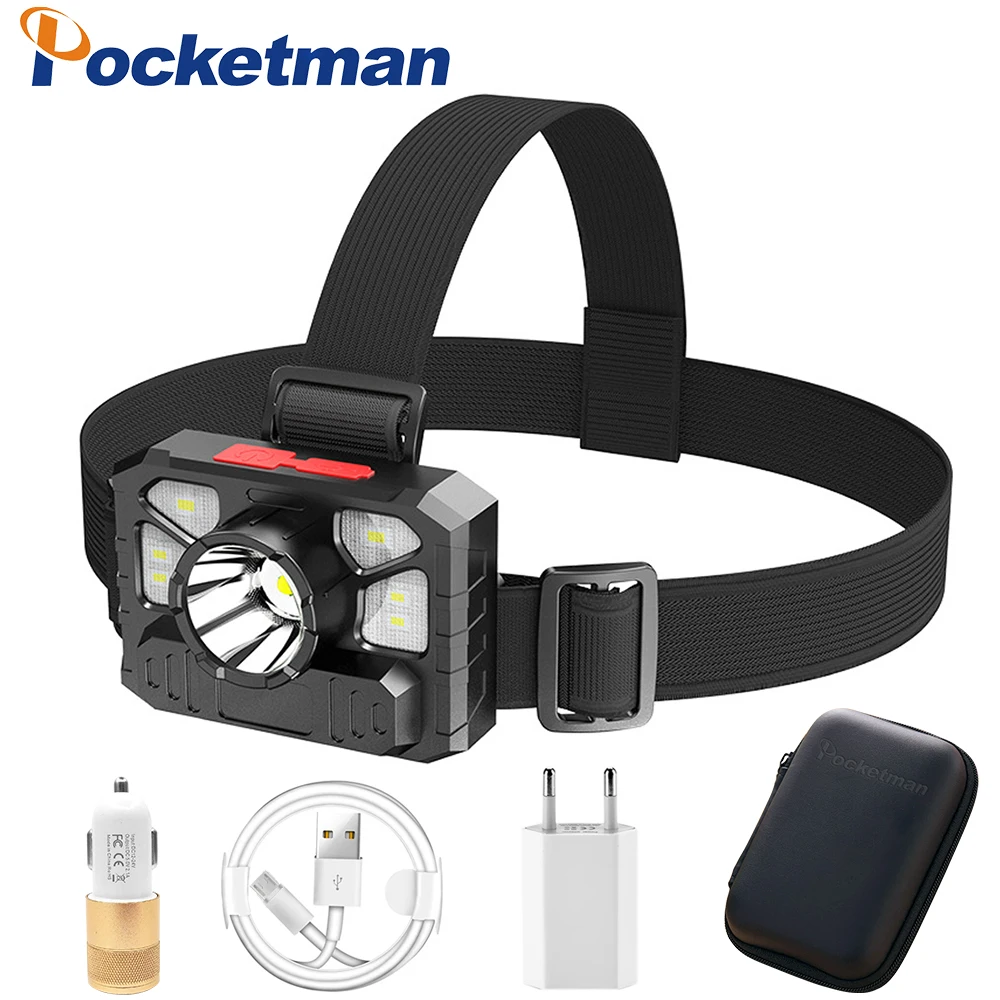 

Светодиодный налобный фонарь XPE COB, водонепроницаемый головной мини-фонарь с широким диапазоном, зарядка через USB, 4 режима