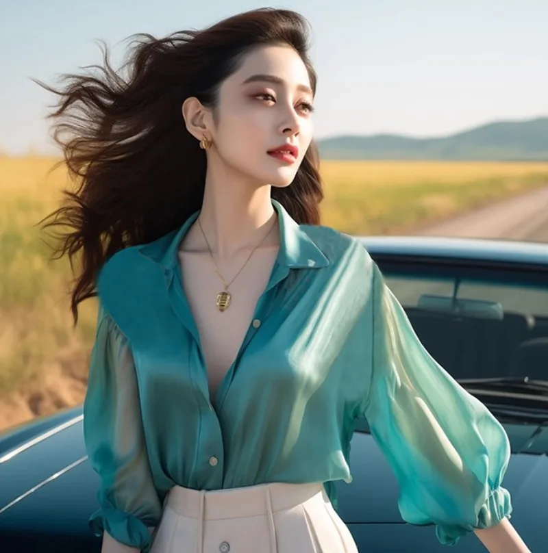 Шифоновая женская рубашка весна/лето винтажные однотонные блузки свободные