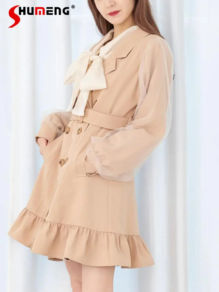 

Новинка Осень-зима 2023, японская Милая приталенная Свободная куртка средней длины с оборками и длинным рукавом