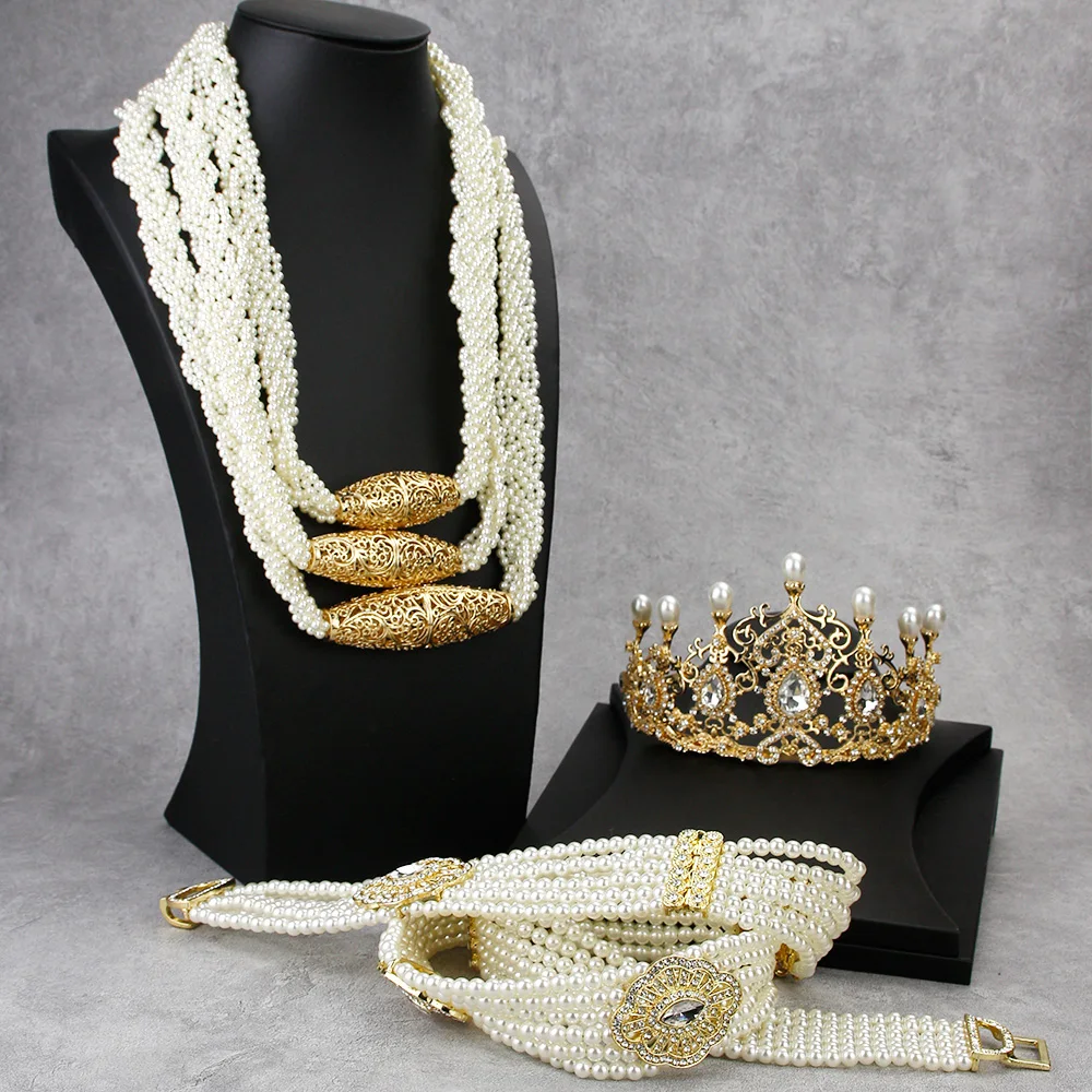 

Neovisson Unique Morocco Bridal Jewelry Sets Bead Pearl Necklace Belt Crown for Women Ethnic Caftan Wedding Dress Gifts 2022