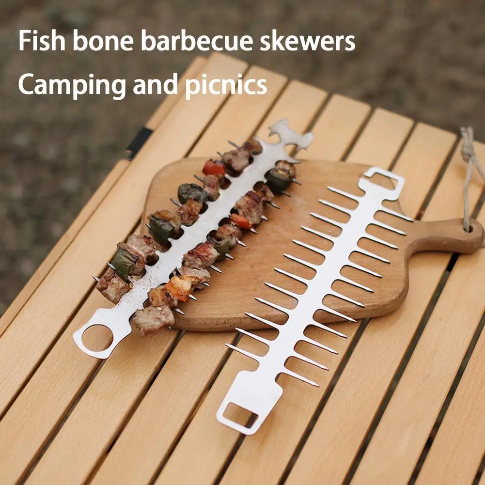 

Fish Bone Skewers 304 Stainless Steel Reusable Metal Kebab Skewers For Outdoor Camping Barbecue Meat Piercing Tool