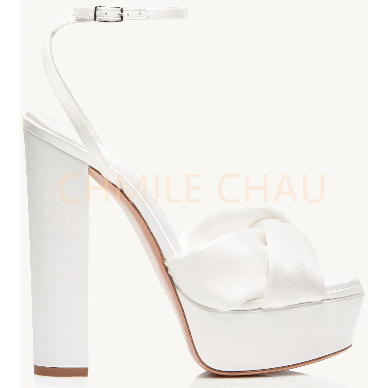 Elegant Luxury Bridals Sandals Women Thick High Heel Ankle Strap Platform Wedding Evening Party Plus Size Designer Shoe 6-CHC-30