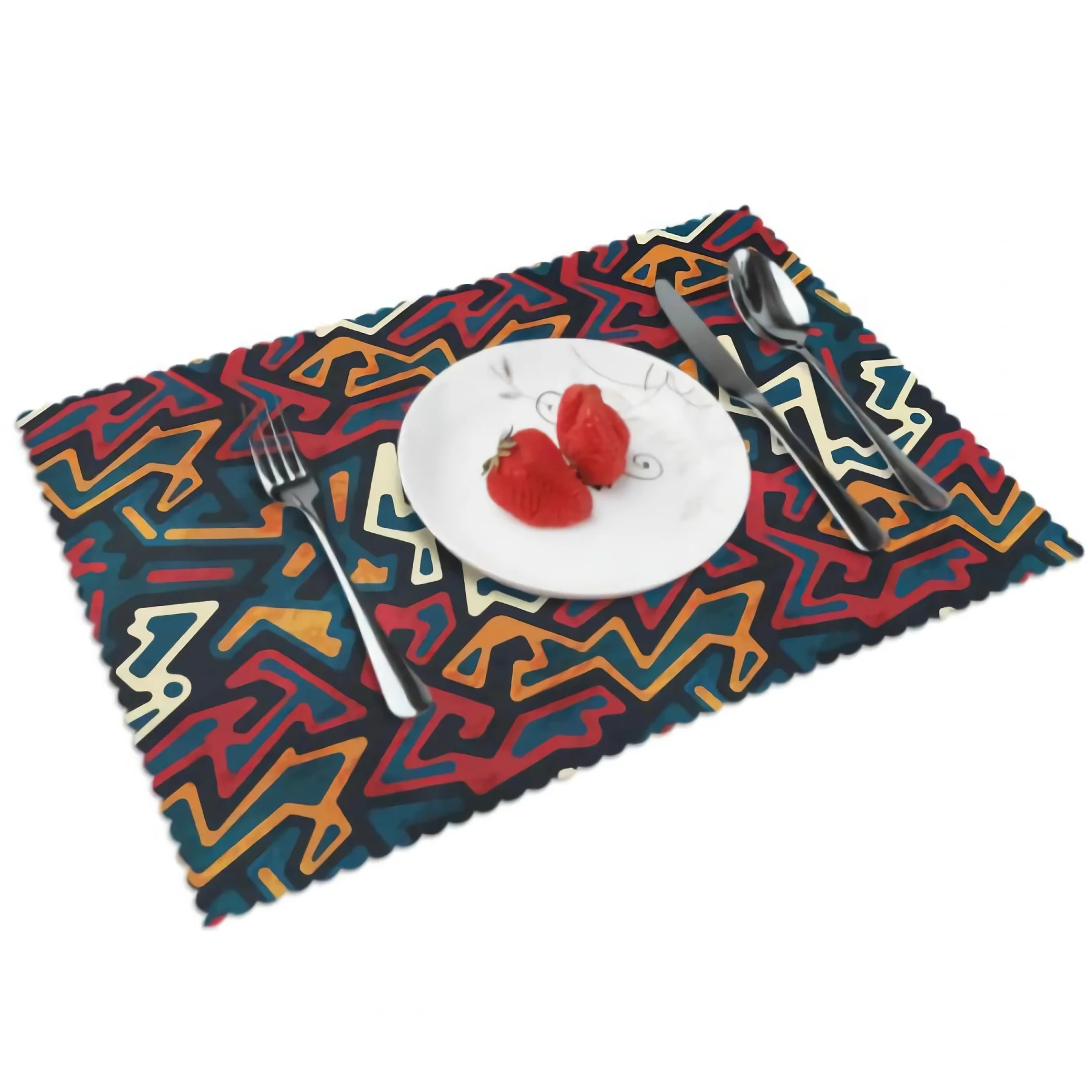 

Creative African Mosaic Placemats for Dining Table Set of 4 Rectangular Heat Resistant Washable Place Mat