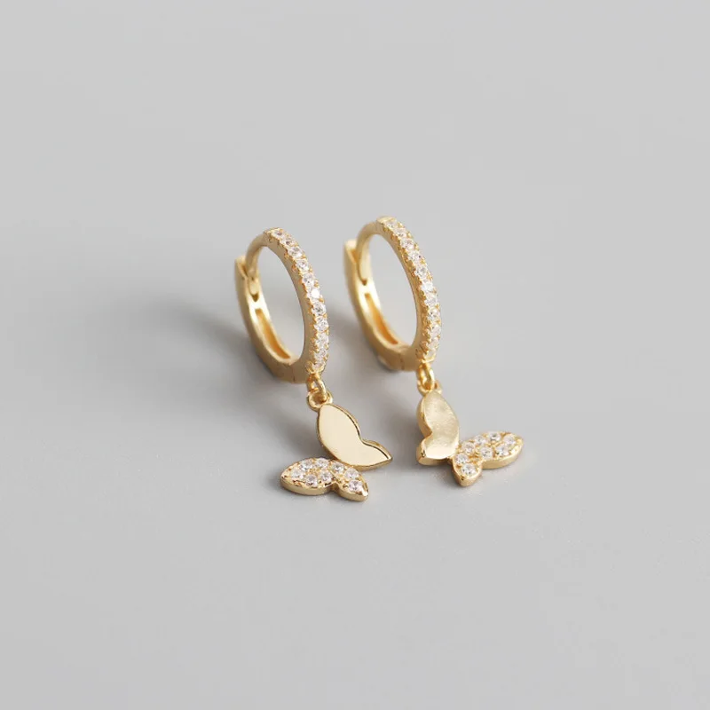 

925 Sterling Silver Butterfly Hoop Earrings For Women Pendientes Plata 925 Cubic Zirconia Ear Piercing Jewelry Gifts Wholesale