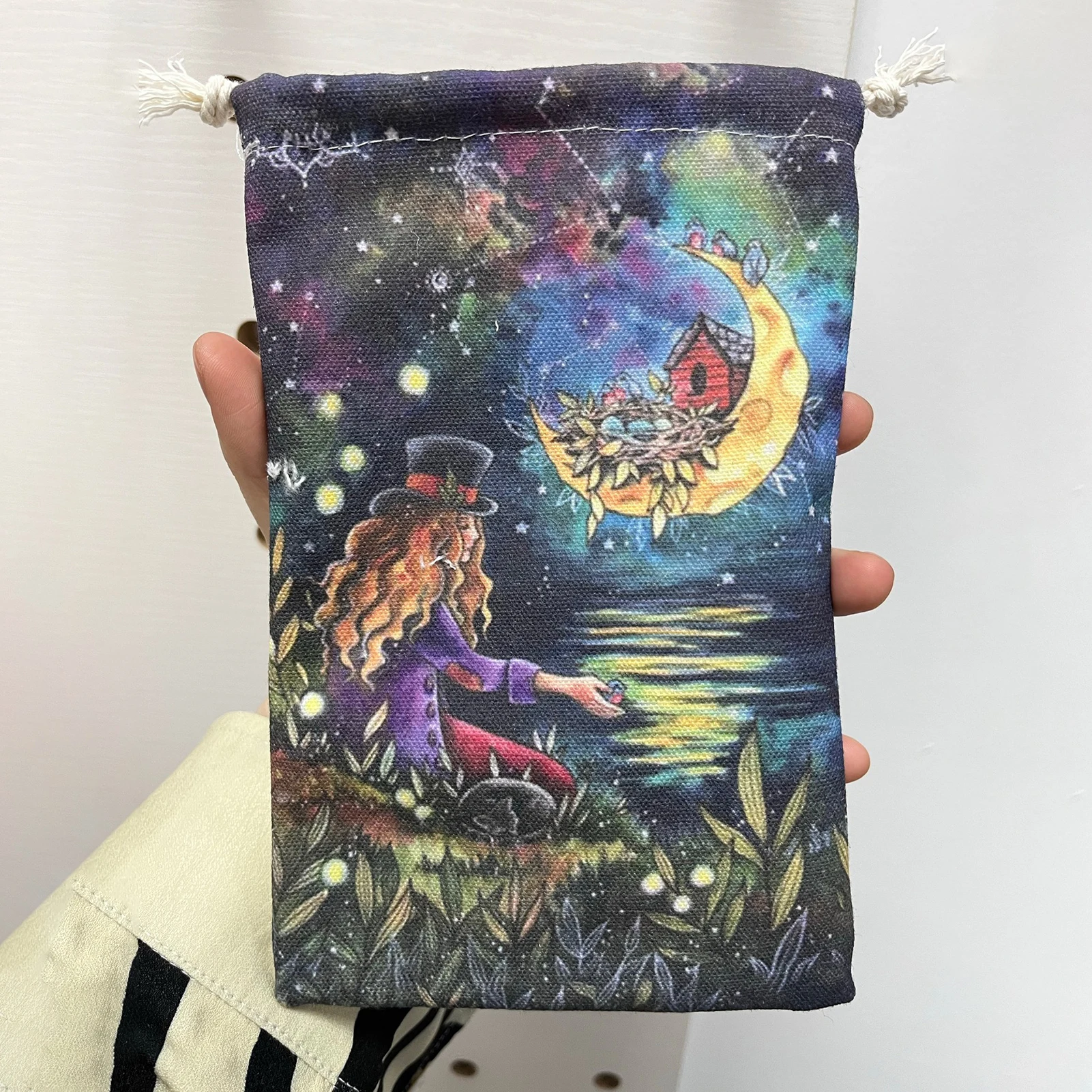 

14x22cm Beautiful Pattern Tarot Card Storage Bag Black Cat Witch Divination Accessories Drawstring Package Tarot Cards Supplies