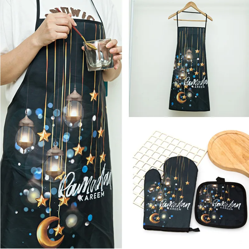 

Ramadan Mubarak Kitchen Apron Pot Holder Mitt Happy Eid Al-Adha Iftar Muslim Islamic Kareem Friend Family Dinner Decoration Gift
