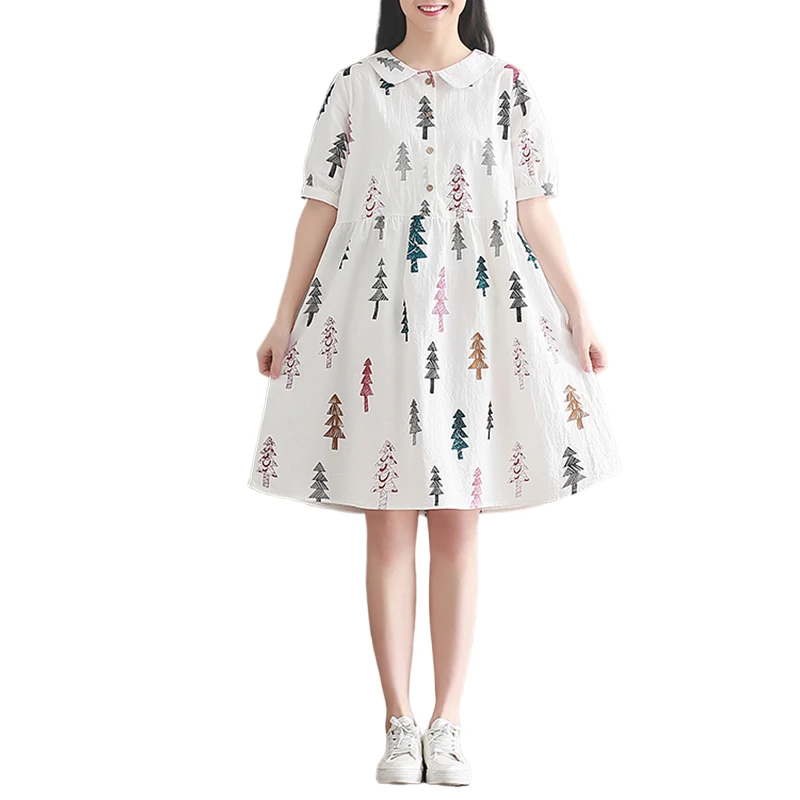 

Sweet Printed Women Dresses 2022 Summer A-Line Knee-Length Lady Elegant Dresses Top Quality