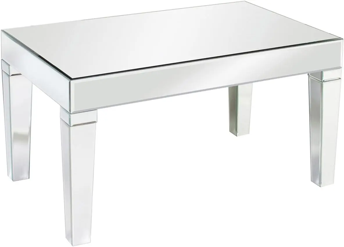 Зеркальный журнальный столик квадратный серебристый центральный с акцентом