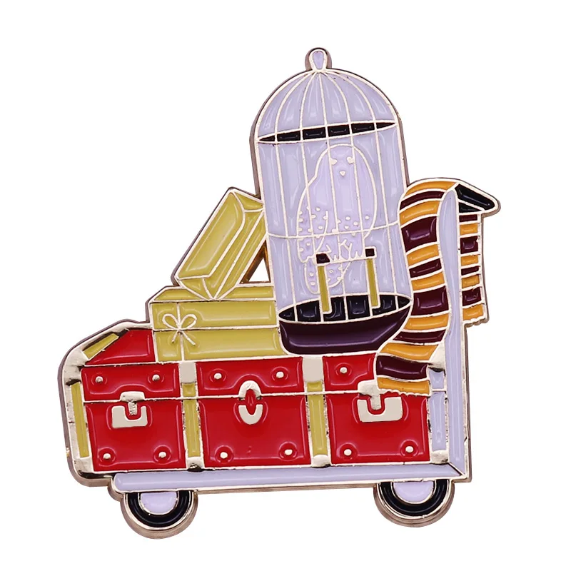 

Student Luggage Cart Inspired Witchcraft Enamel Brooch Pin Jeans Jacket Lapel Metal Pins Brooches Badges Exquisite Jewelry