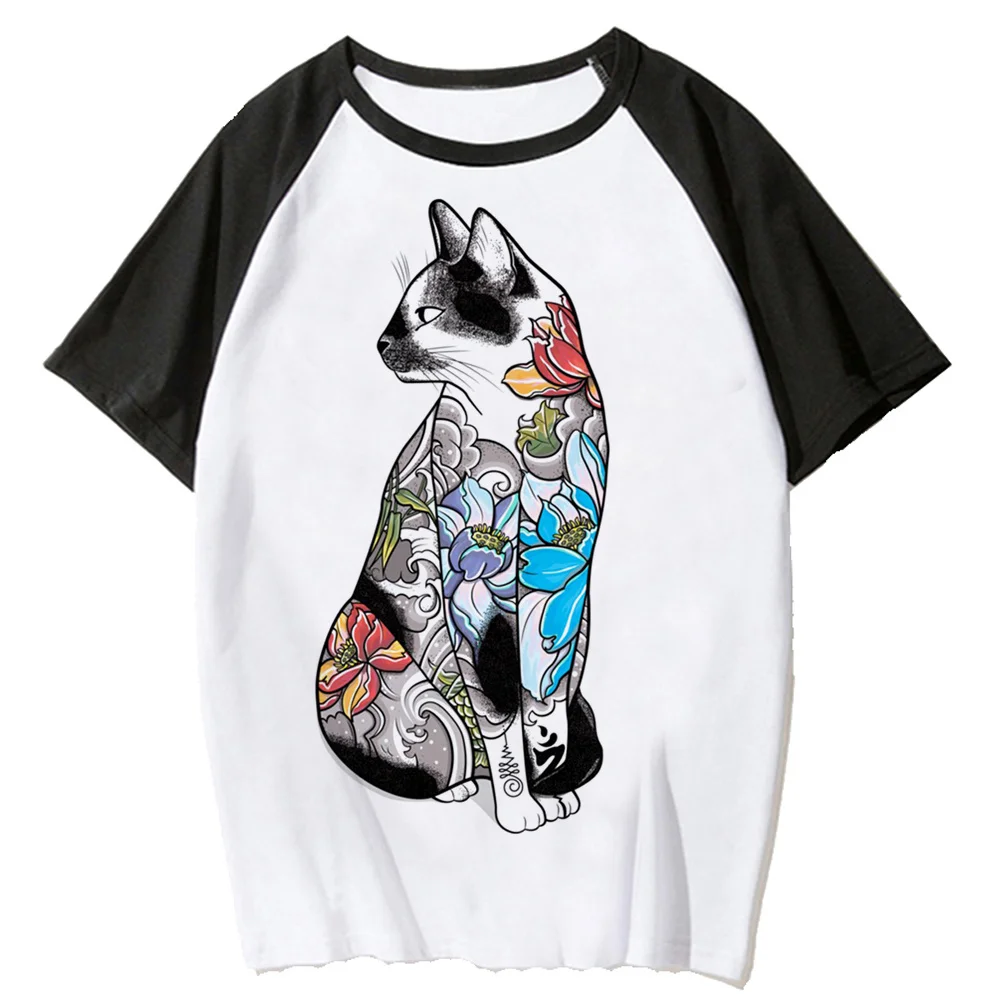 

Cat in Lotus Tee women manga designer anime top female funny designer Japanese clothes