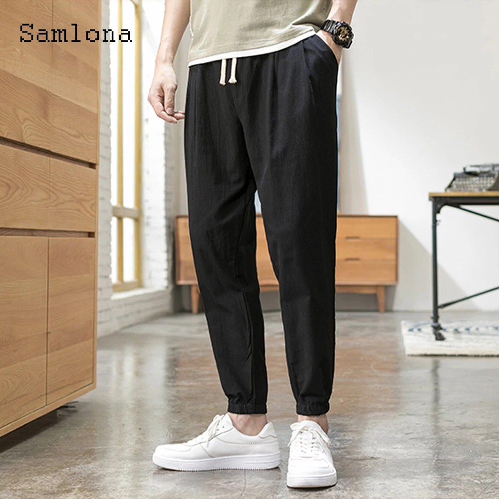 Men's Latest Casual Linen Pants Solid Drawstring Trouser Plus Size 5xl Mens Fashion Hip Hop Sweatpants Male Stand Pockets Pants