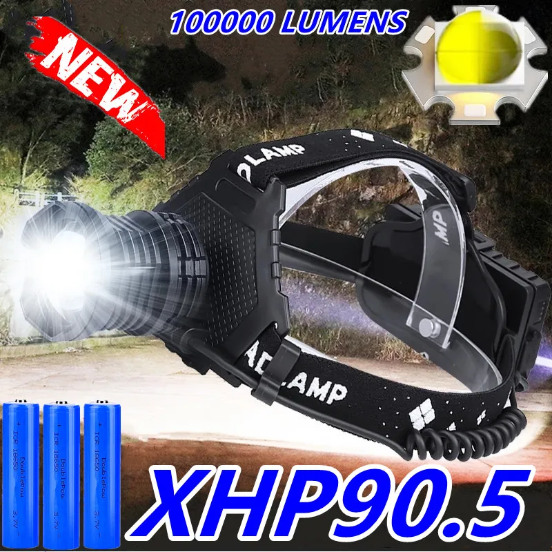 

2022 NEW Professional XHP90.5 USB Rechargeable Head Lamp Light Most Powerful Headlight Hunting Lantern Waterproof Use 3x18650