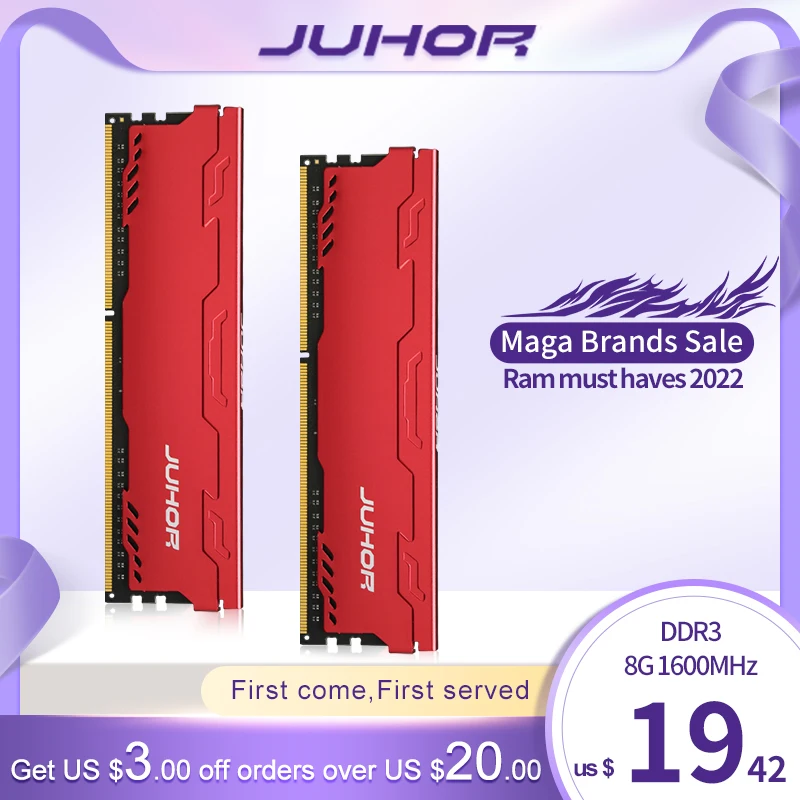 

JUHOR DDR3 8GB Memoria Ram 1600MHz 1866MHz Memory Desktop Dimm Heat Sink