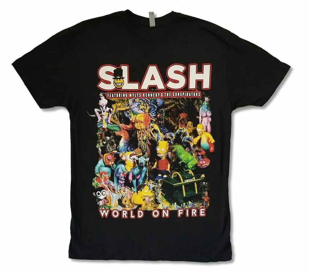 

Slash World On Fire Tour 2015 Black T Shirt New GNR Guitar