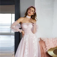 vintage wedding dress buttons exquisite appliques off the shoulder sweetheart tulle mopping gown robe de mariee for women