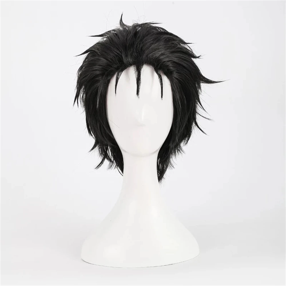 Anime Steins Gate Okabe Rintarou Cosplay Wigs Short Black Styled Heat Resistant Synthetic Hair Wig + Wig Cap