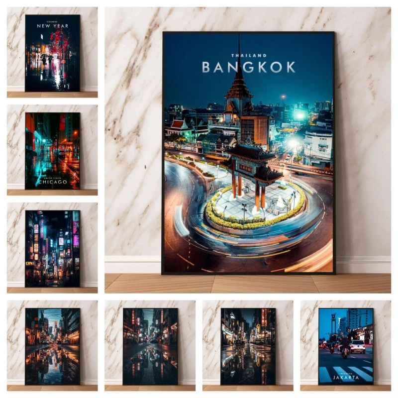 

Canvas Posters Bangkok City Night Kid Action Figures Wall Art Picture Hanging Living Room Children's Bedroom Decor