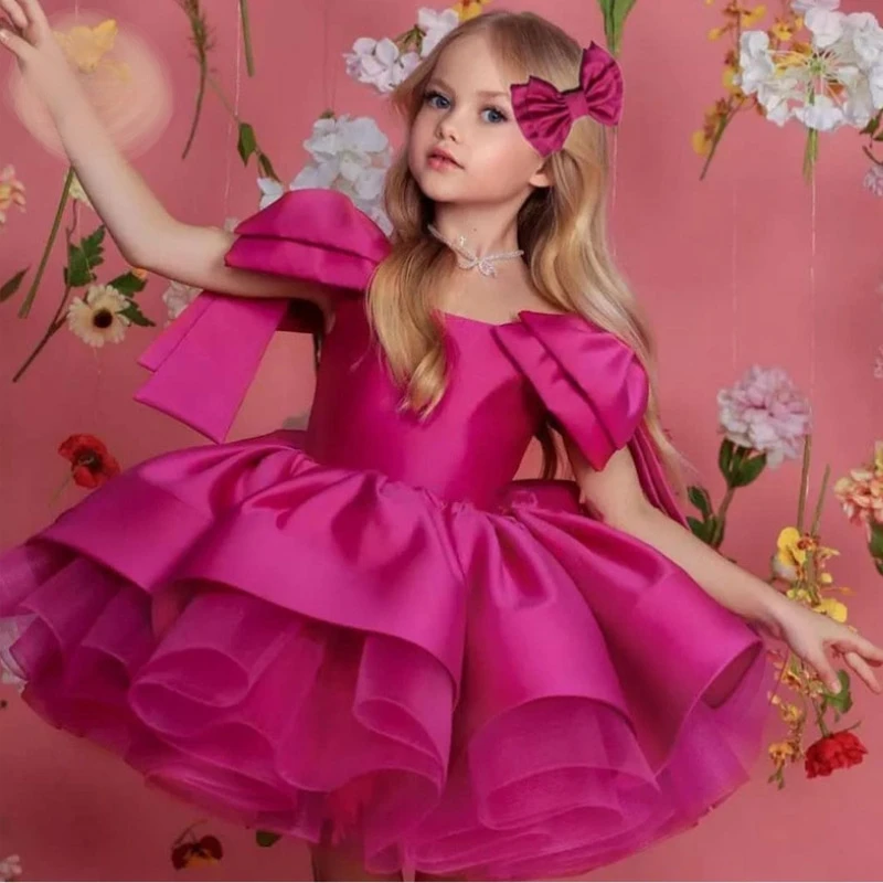 Вечернее платье-пачка принцессы с бантом для маленьких девочек тюлевая