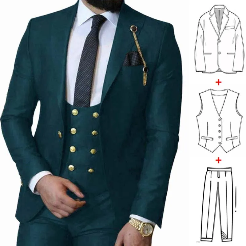 3 Pieces Suit for Men 2023 Peak Lapel Slim Fit Casual Tuxedos Groom Tailor Made Party Suits Terno Masculino (Blazer+Pants+Vest)