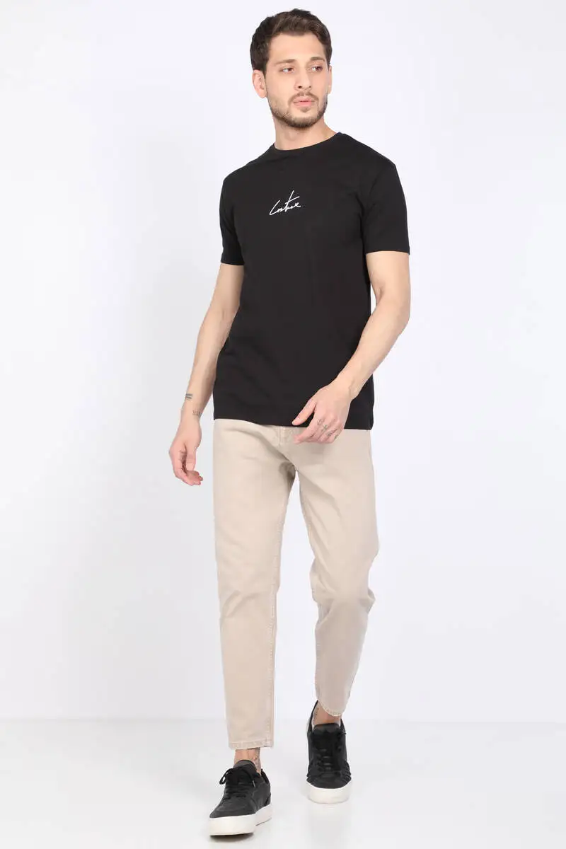 

Mens Beige Mid Waist Jean Trousers