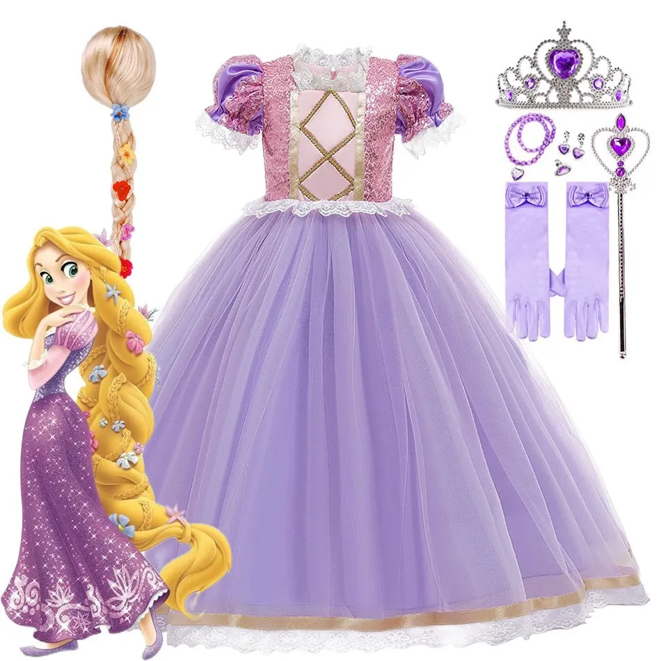 

Children Princess Dress Disney Rapunzel Cosplay Party Dresses Kids Halloween Fancy Vestidos Short Dress For Girl Wedding Costume