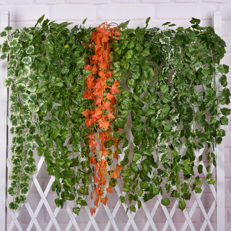 

Artificial Plant Vines Wall Hanging Rattan Leaves Branches Garden Outdoor Home Decoration Plastic Fake Silk Leaf Green Ivy Plant