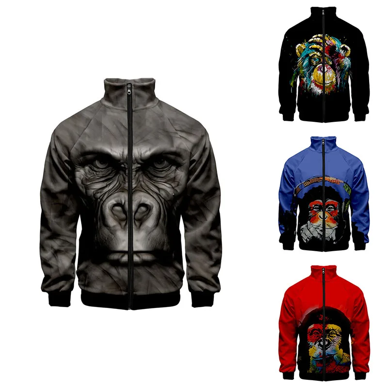 

2022 Orangutan Funny Costume 3d Stand Collar Hoodie Fashion Men Women Zipper Hoodies Jacket Long Sleeve Homme Sweatshirts Tops