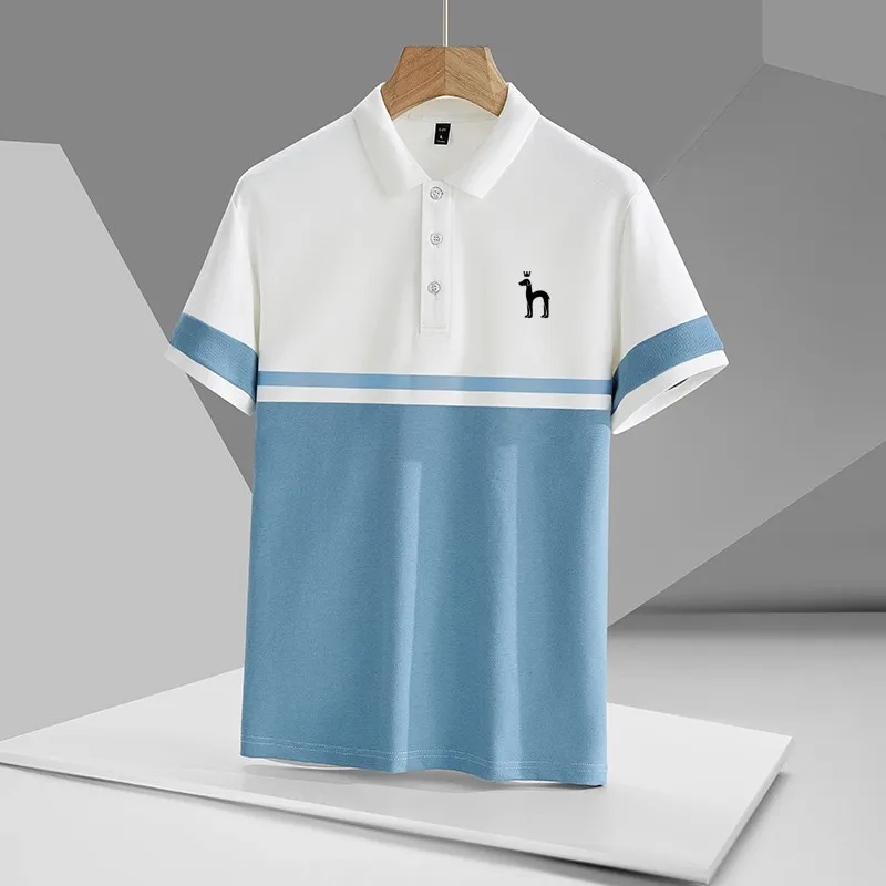 Embroidered logo men's summer short sleeved color polo shirt men's casual business lapel short sleeved T-shirt golf clothing