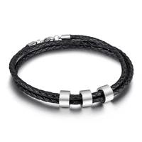 woven multi layer stainless steel leather bracelet for men titanium steel beads diy letterable bracelet jewelry wholesale