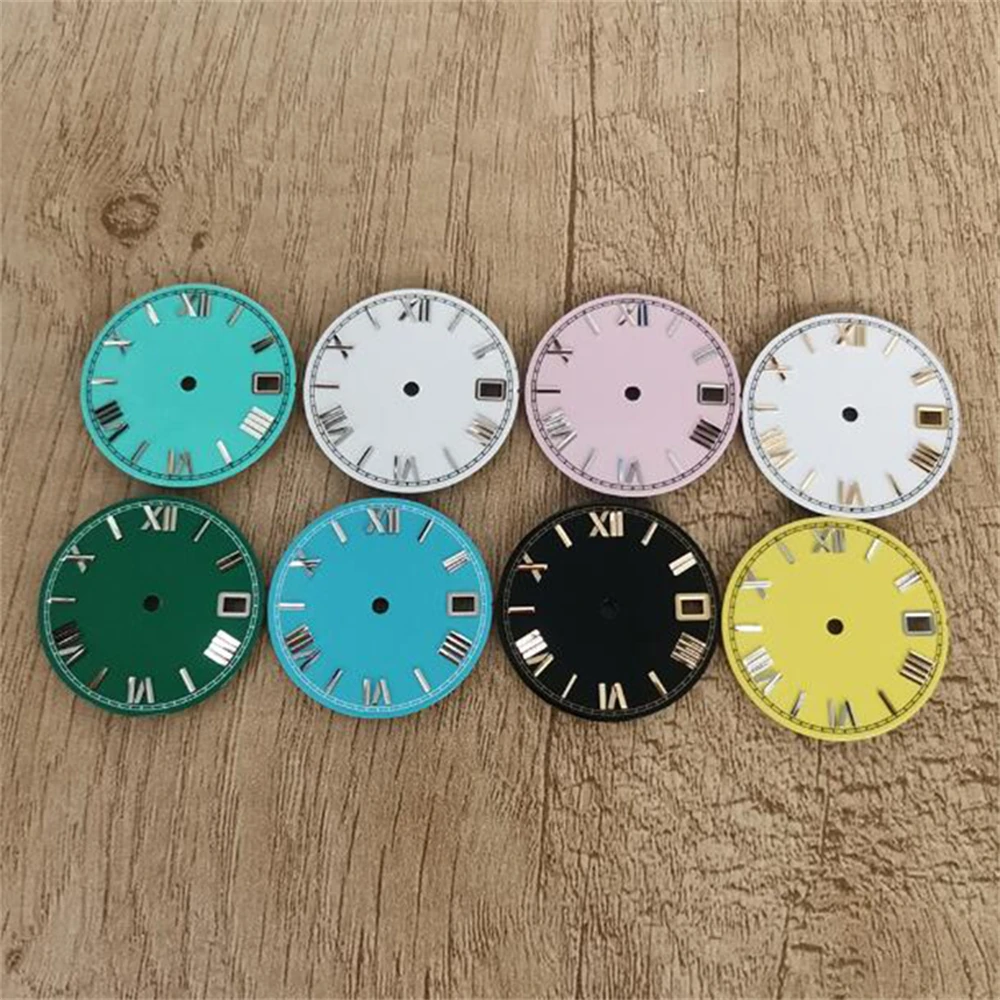 Enamel Material Watch Faces 28.5mm Roman Scale Dial Watch Accessories for NH35/NH36/4R/7S Movement