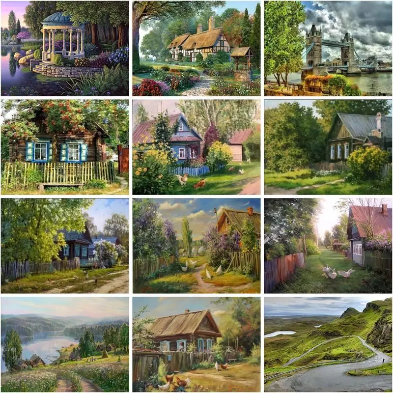 

GATYZTORY Coloring By Number Spring Scenery Drawing Canvas Acrylic Oil Painting By Number House For Adults Children Gift Home De