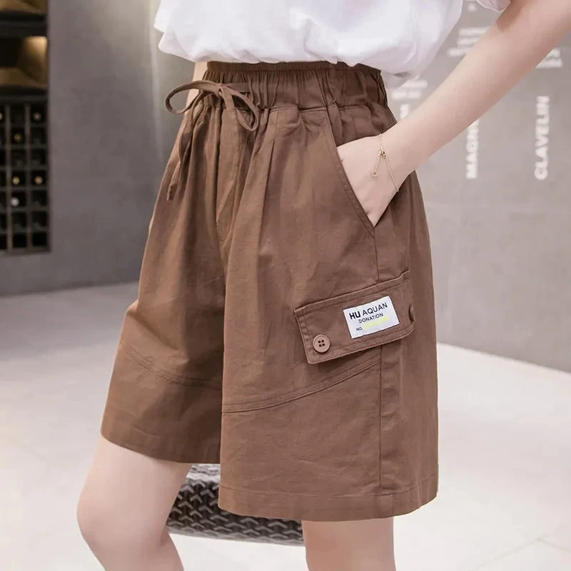 

Wide-leg Knee Length Pants Women's Summer Clothing 2022 New Korean Fashion Y2k High-waisted Loose Straight Casual Shorts Pants