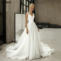 lorie modern satin a line wedding dresses sexy v neck simple ivory bride dress backless lace up back boho wedding gowns
