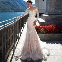 vintage mermaid wedding dress beading exquisite appliques buttons elegant glitter v neck tulle gown vestido de novia women