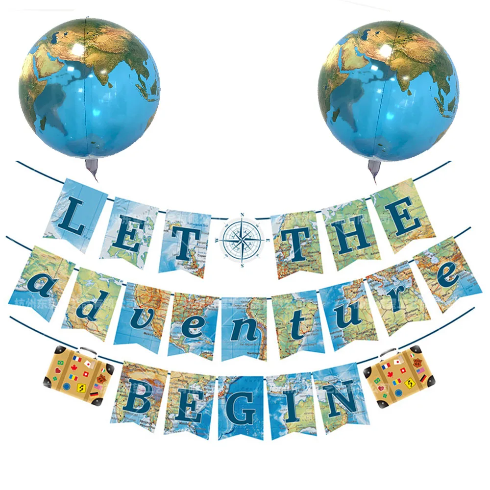 

Retirement Travel Theme Party Decoration Adventure Plane Map Elements Balloons Banner Cake Topper Set Party Supplies