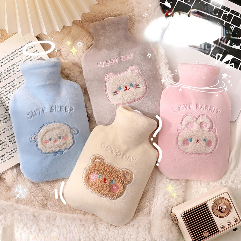 

350ml Reusable Winter Warm Heat Hand Warmer PVC Hot Water Bottle Bag Soft Rabbit Cozy Cover Cute Water Bottle Botellas De Agua
