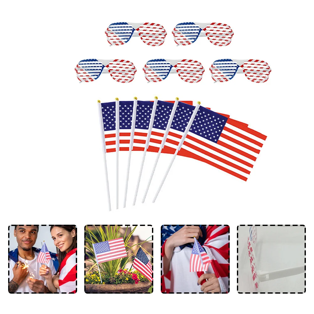 

1 Set of Mini Hand-held American Flags Cheering National Flags Party American Flags