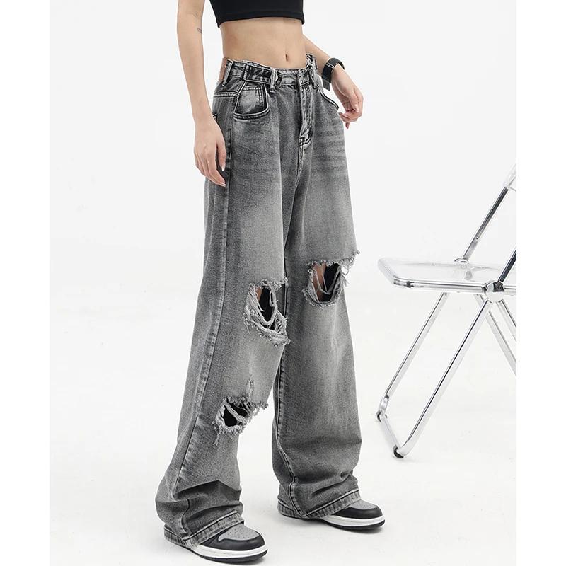 

2022 Fashion Harajuku Women's Baggy High Street Woman Long Trousers Gothic Jeans Wide Leg Hip-hop Loose Casual Wash Denim Pants