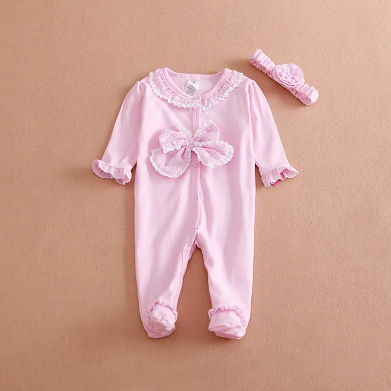 Newborn Clother Princess Style Baby Girl Clothes Lace Bow The feet Rompers Spring & Autumn Clothing Infant Jumpsuit