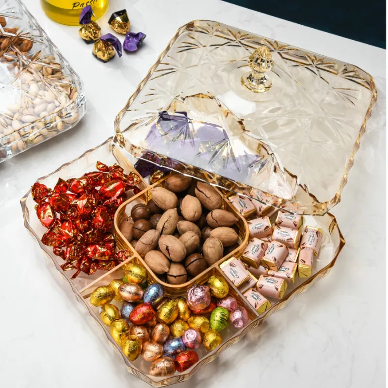 

Multi Grid Nordic Style Candy Box Transparent Plastic Nut Snacks Dried Fruit Tray with Lid Family Living Room Decoration