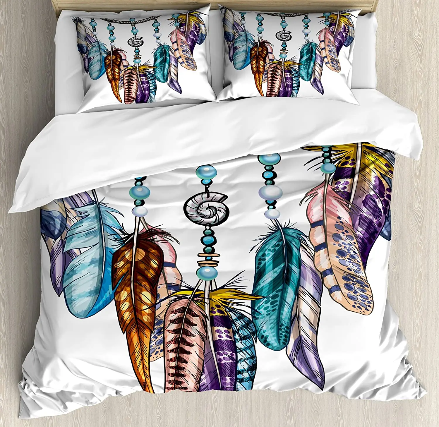 

Feather Bedding Set Ornate Dreamcatcher with Feathers and G 3pcs Duvet Cover Set Bed Set Quilt Cover Pillow Case Comforter Cover